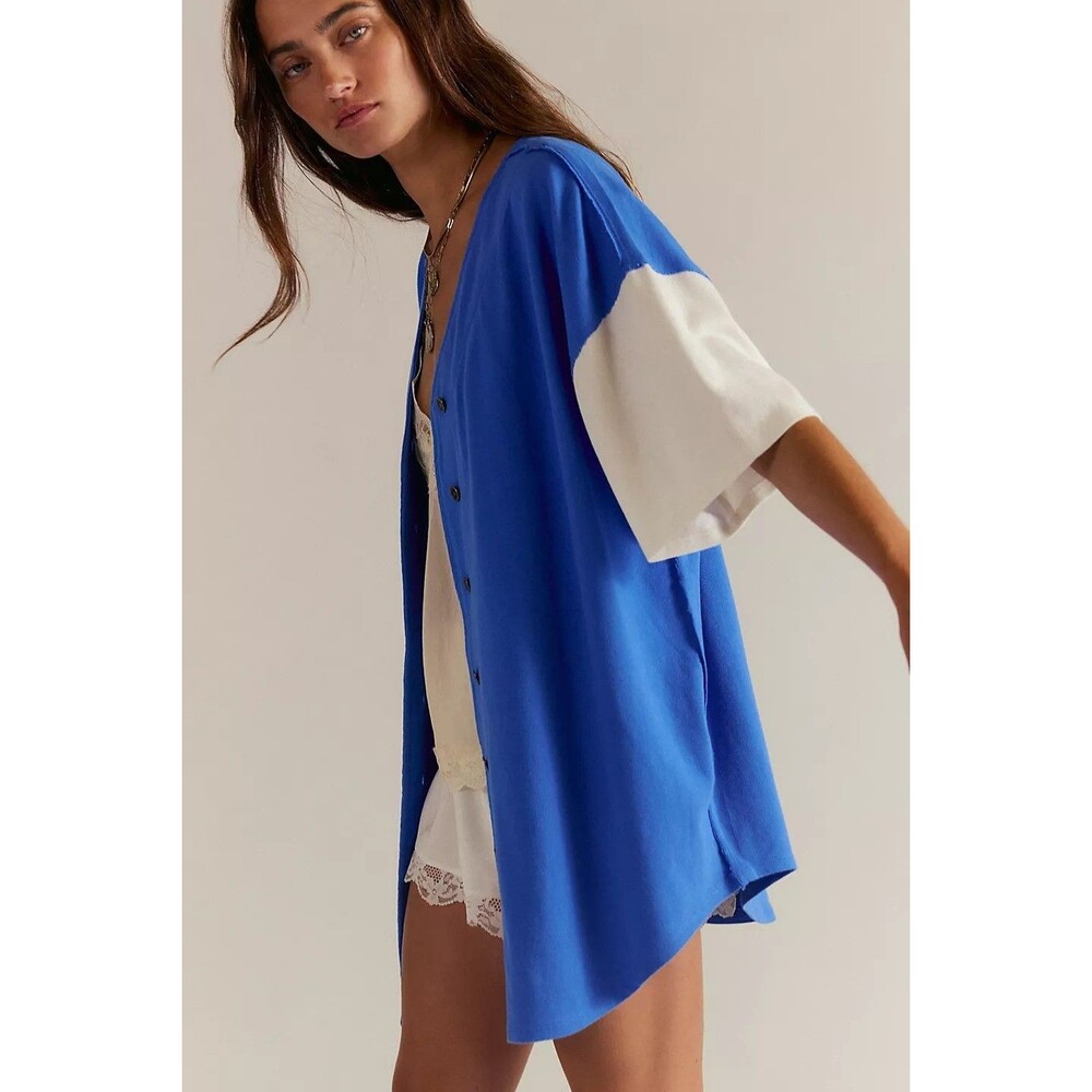 Free People We The Free Homerun Tee Shirt Top Buttondown Cotton M 284206